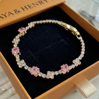 Blush Squares Tennis Bracelet | Gold Maya Henry Jewelry