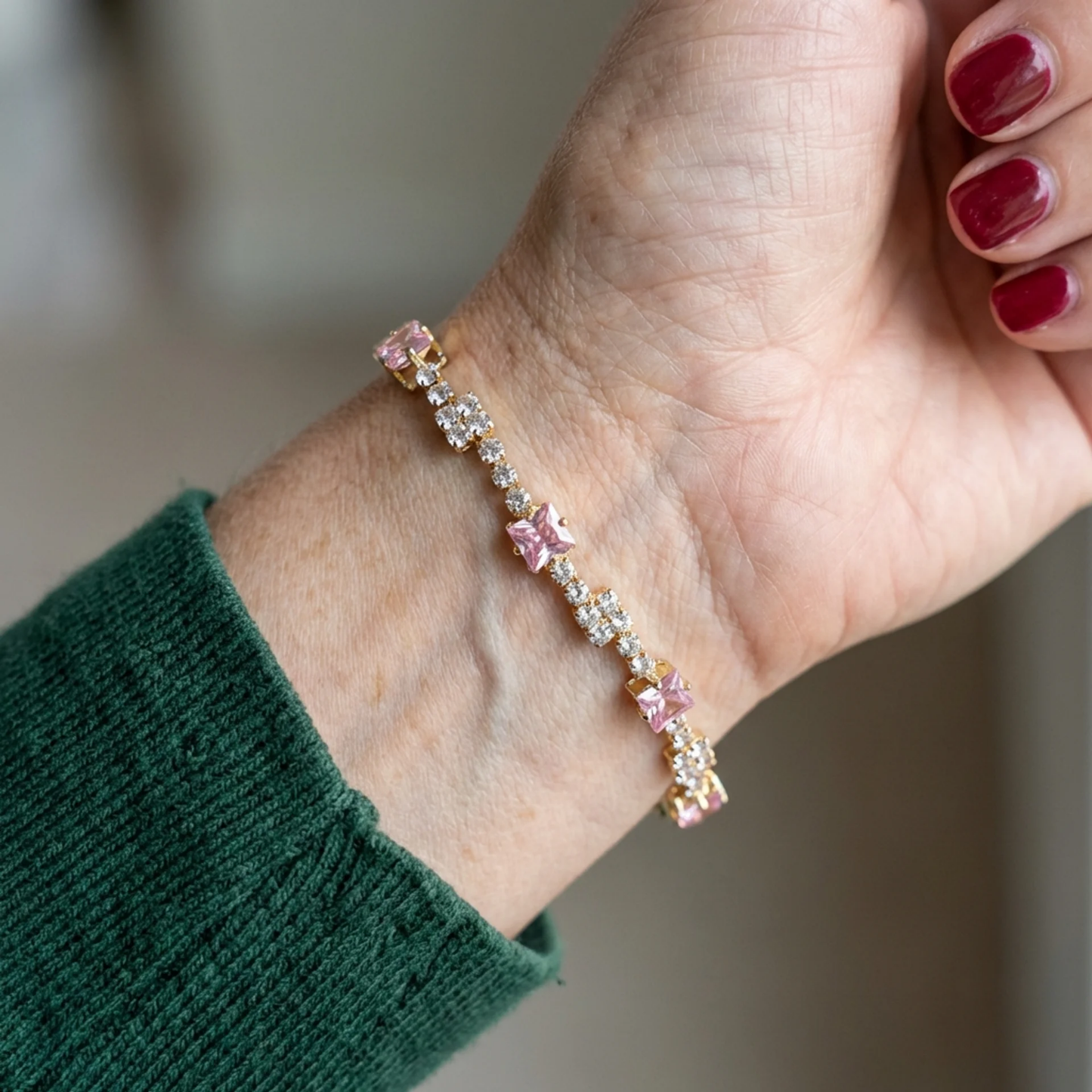Blush Squares Tennis Bracelet | Gold Maya Henry Jewelry