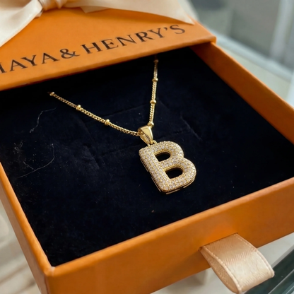 Bubble letter initial necklace set | Gold Maya Henry Jewelry
