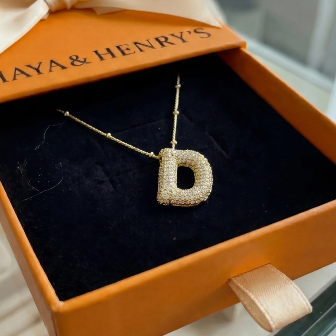 Bubble letter initial necklace set | Gold Maya Henry Jewelry