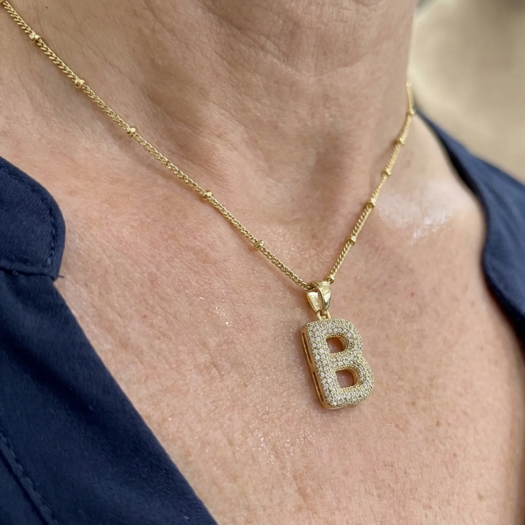 Bubble letter initial necklace set | Gold Maya Henry Jewelry