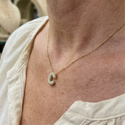 Bubble letter initial necklace set | Gold Maya Henry Jewelry