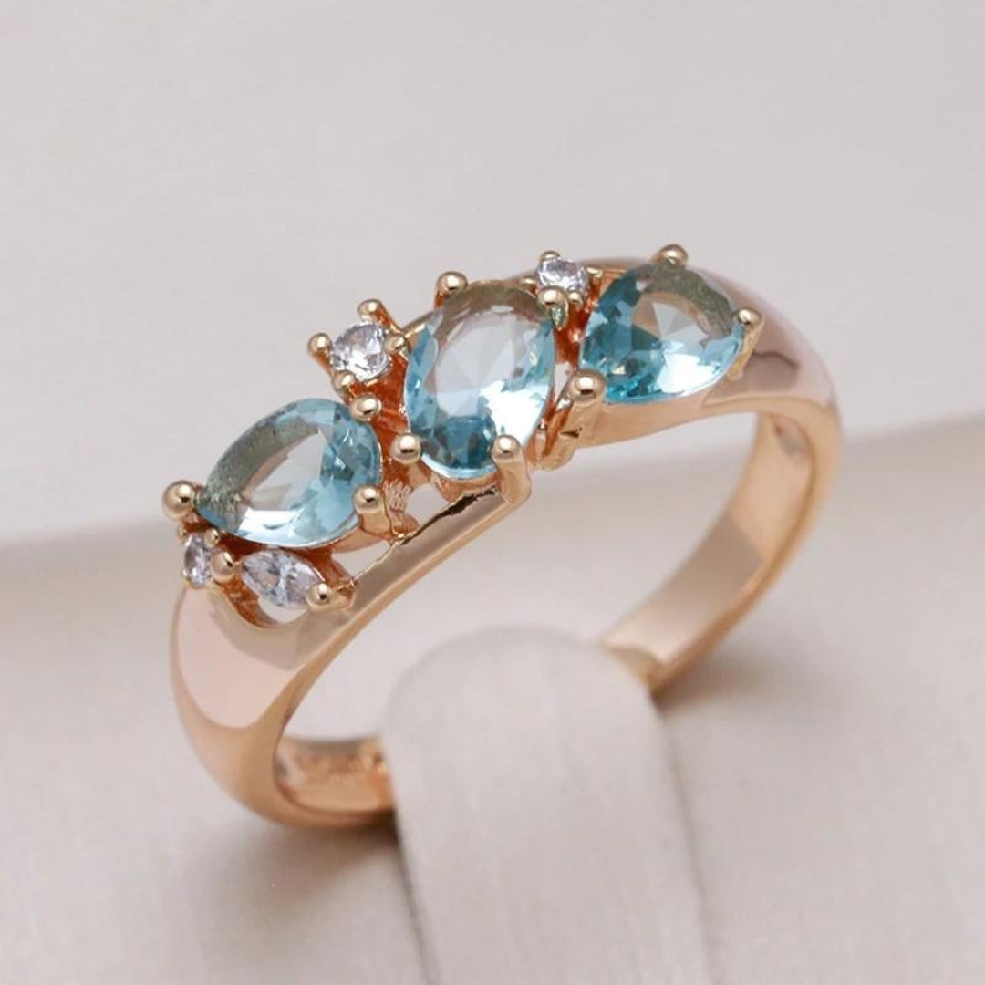 Elegant Blue Vintage Zirconia Ring in Gold Maya Henry Jewelry