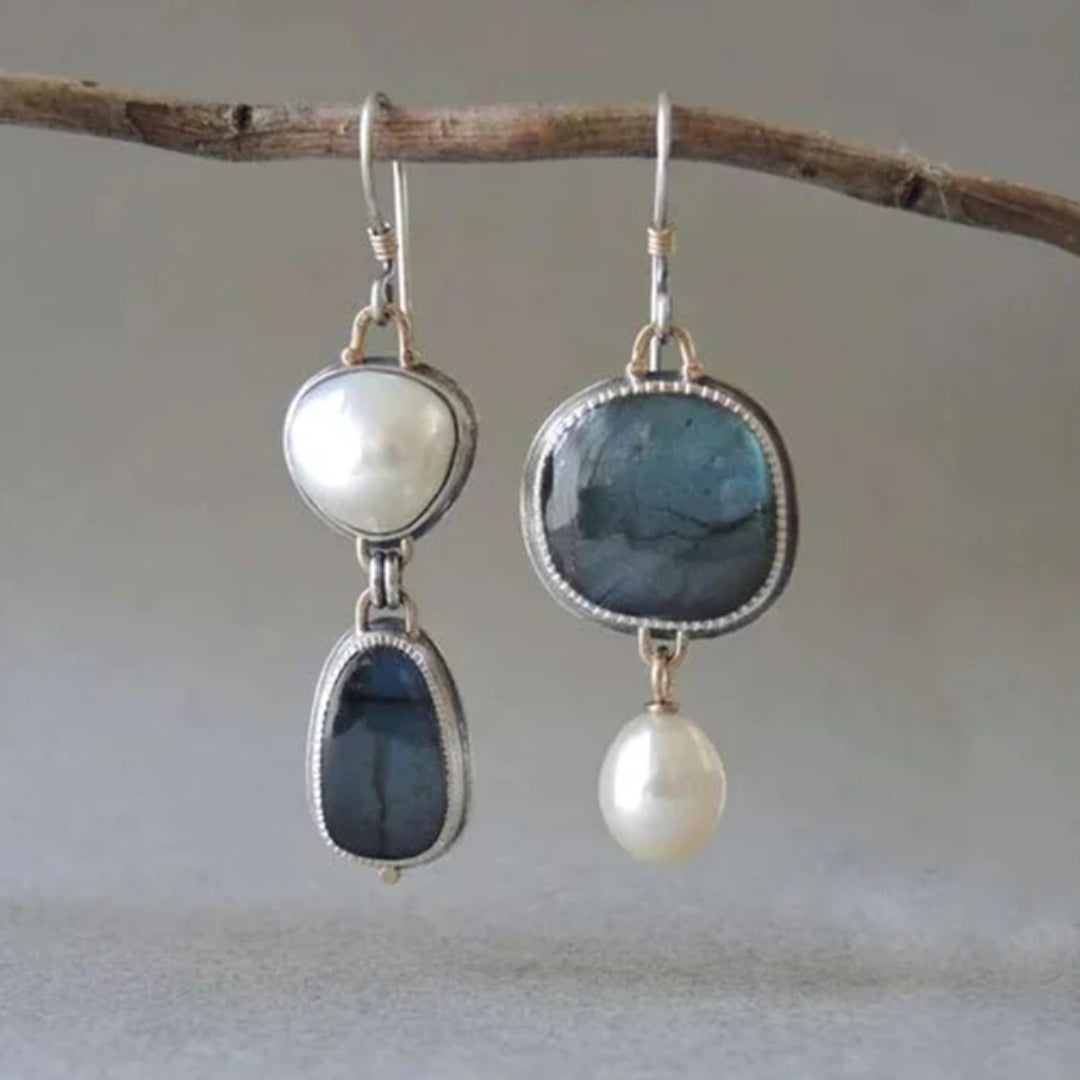 Vintage Blue Stone Pearl Earrings Maya Henry Jewelry