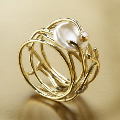Samira - Thin Golden & Pearl Ring Maya Henry Jewelry