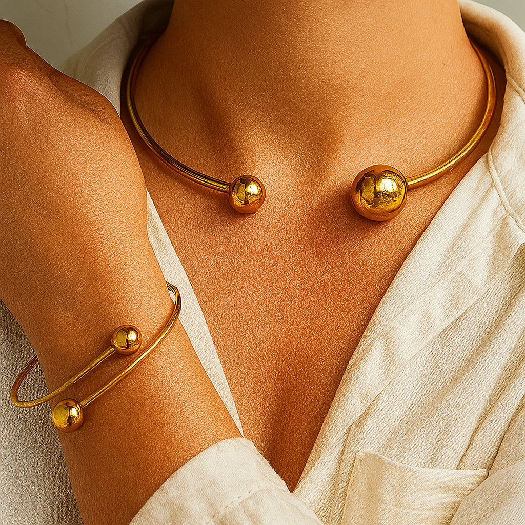 Minimalist Glow Collar & Cuff Bracelet Set | Gold Maya Henry Jewelry