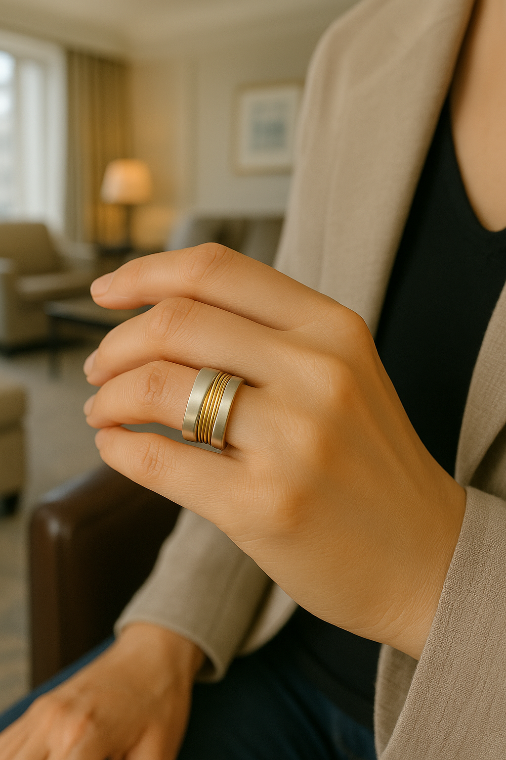 Silver-Golden Threads Ring Maya Henry Jewelry