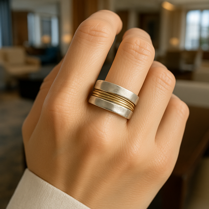 Silver-Golden Threads Ring Maya Henry Jewelry