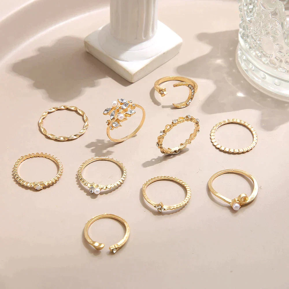 10 Pack of Bohemian Gold Rings Maya Henry Jewelry