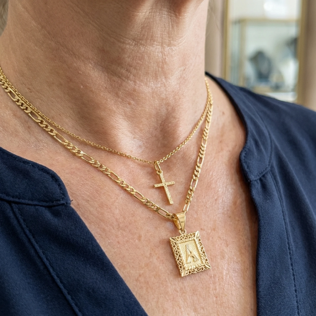 Cross Initial Necklace Set | Gold Maya Henry Jewelry