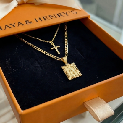 Cross Initial Necklace Set | Gold Maya Henry Jewelry