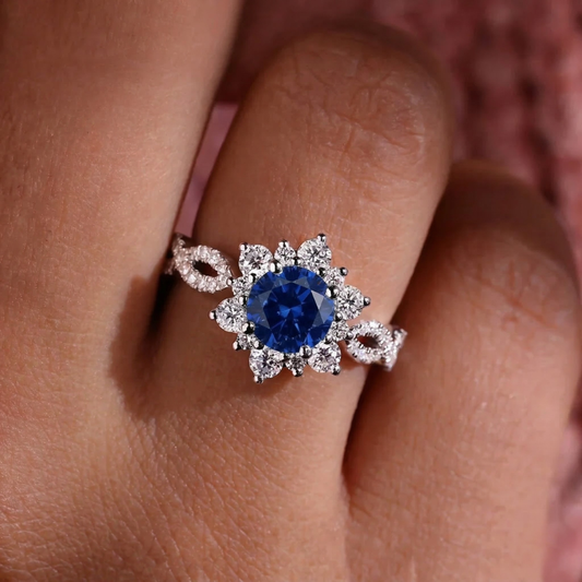 Crystal Sapphire Flower Ring | White Gold Maya Henry Jewelry