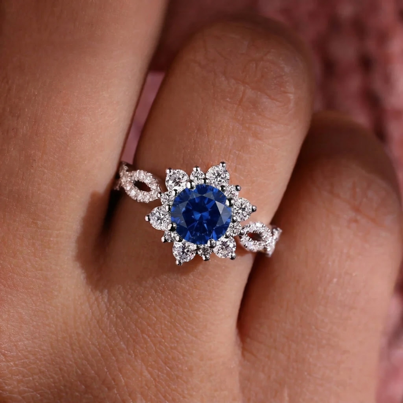 Crystal Sapphire Flower Ring | White Gold Maya Henry Jewelry