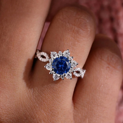 Crystal Sapphire Flower Ring | White Gold Maya Henry Jewelry
