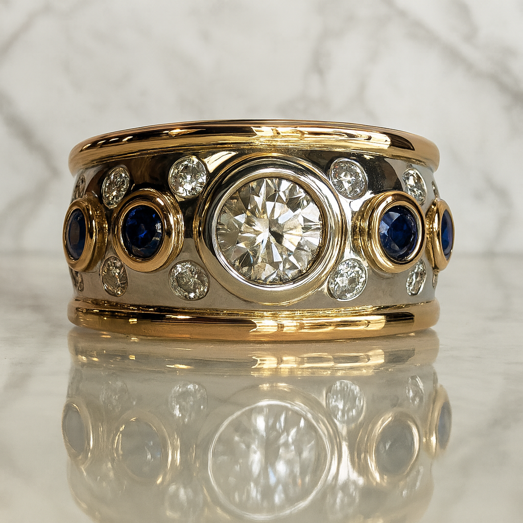 Vintage Golden Inlaid Zirconia Ring Maya Henry Jewelry