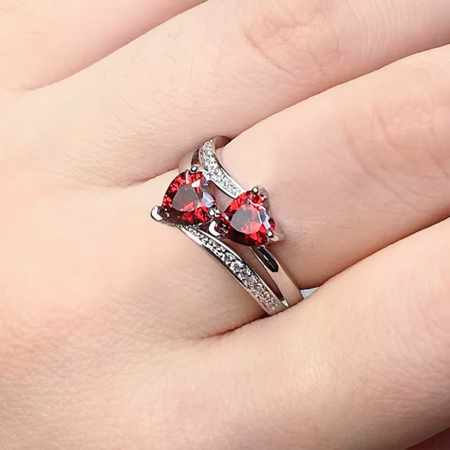 Double Heart-Shaped Cubic Zircon Ring Maya Henry Jewelry