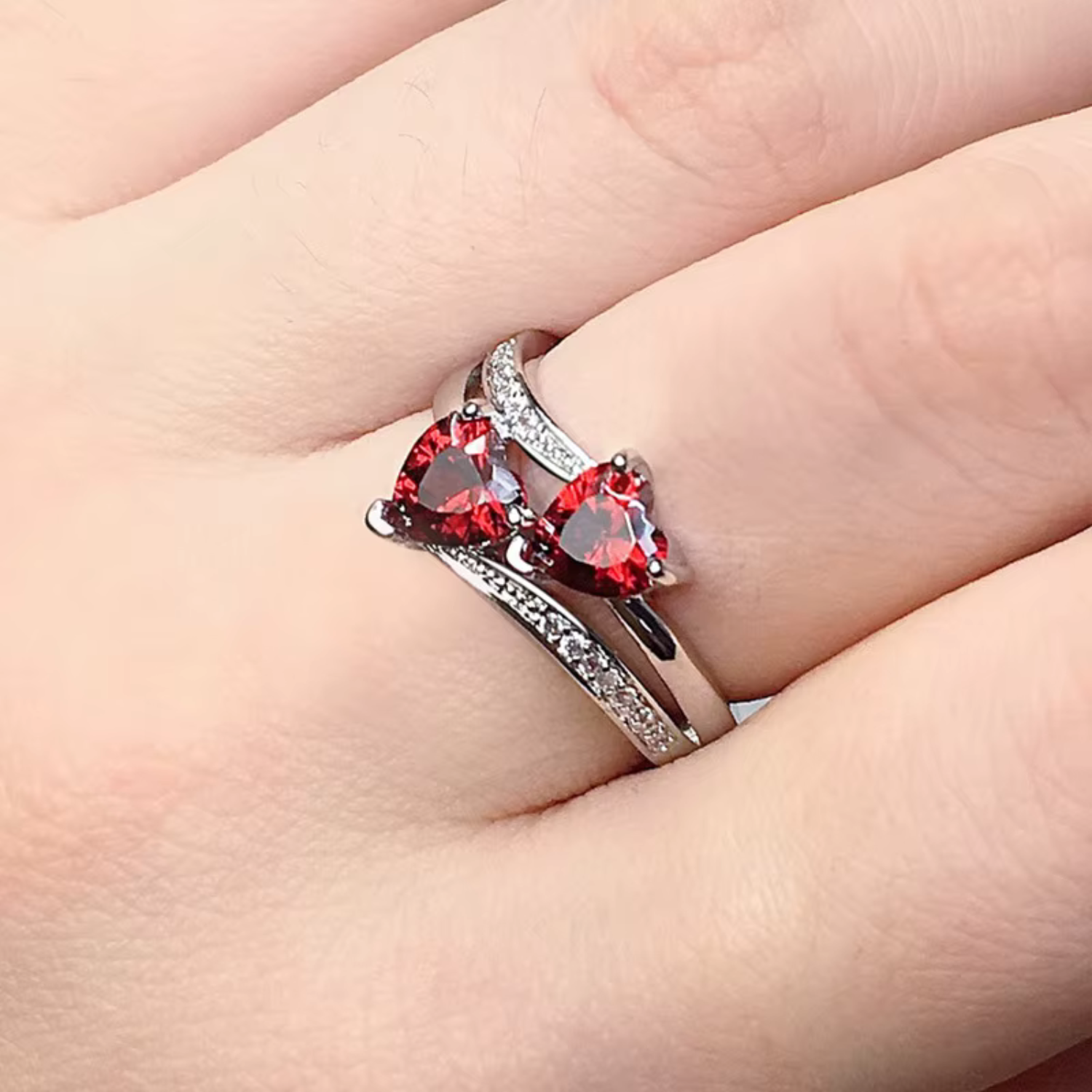 Double Heart-Shaped Cubic Zircon Ring Maya Henry Jewelry