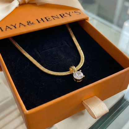 Elegant Rhinestone Pendant Necklace | Gold Maya Henry Jewelry