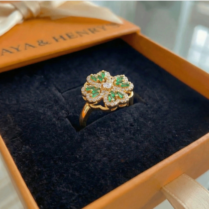 Emerald Clover Spinning Ring | Gold Maya Henry Jewelry