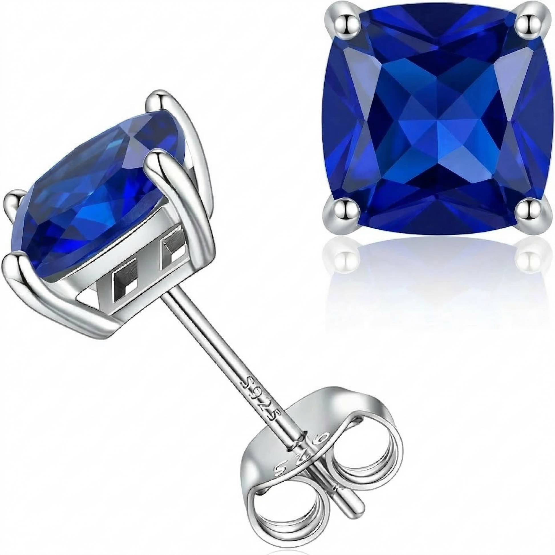 Minimalist Princess Cut Sapphire Stud Earrings | White Gold Maya Henry Jewelry