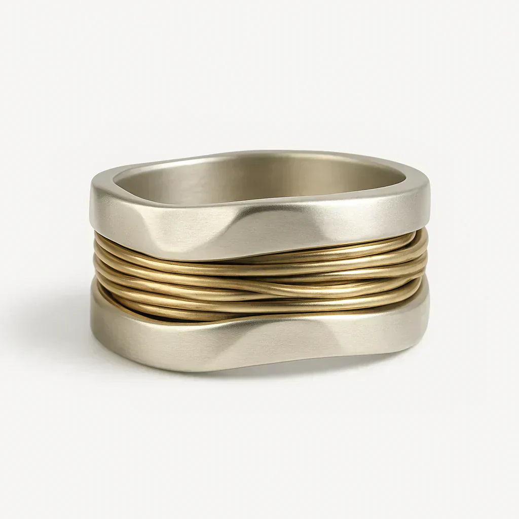 Silver-Golden Threads Ring Maya Henry Jewelry