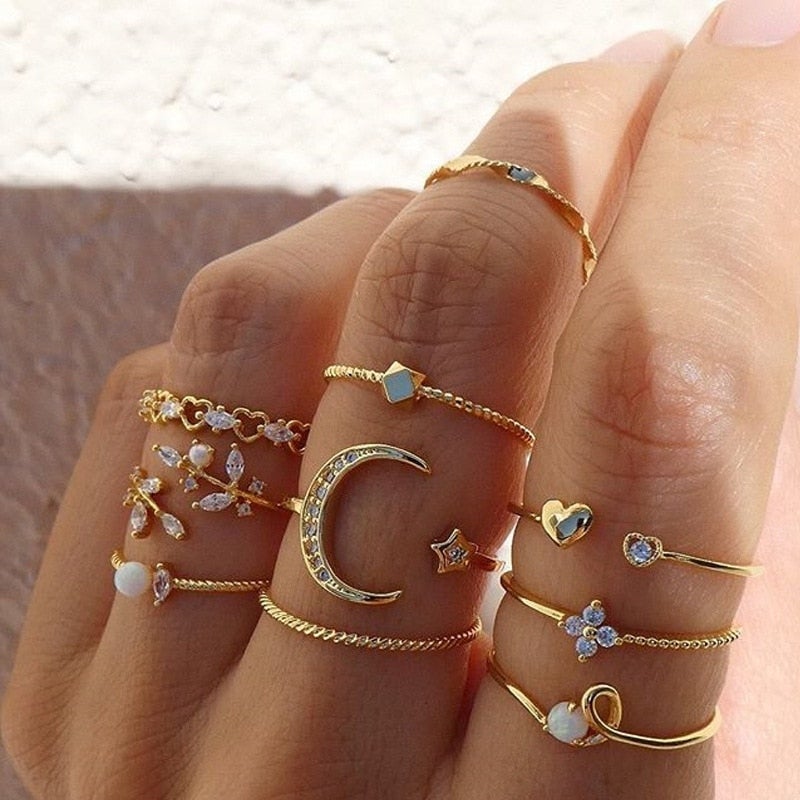 10 Pack of Bohemian Gold Rings Maya Henry Jewelry