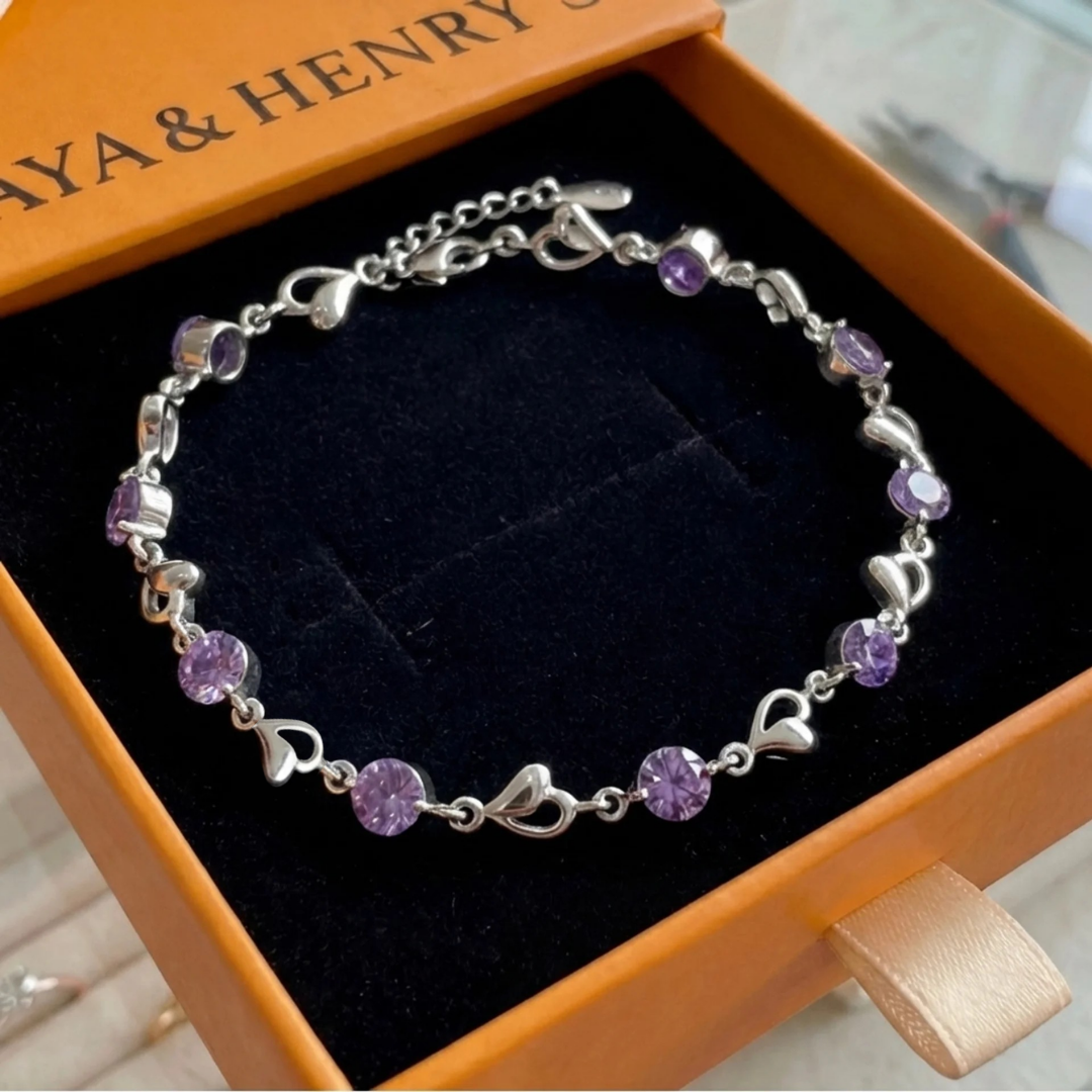 Heart Charm Amethyst Bracelet | White Gold Maya Henry Jewelry