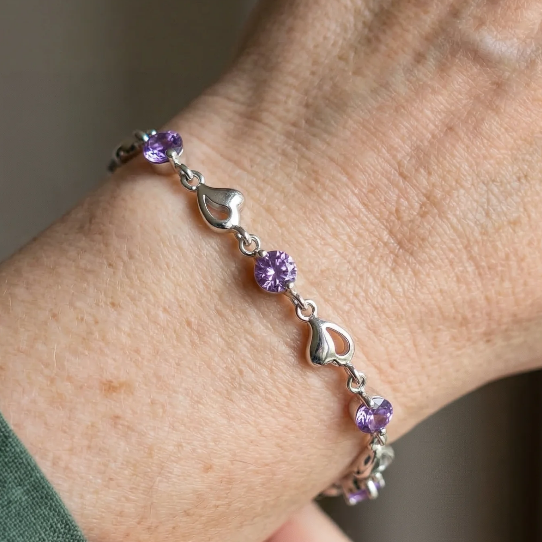Heart Charm Amethyst Bracelet | White Gold Maya Henry Jewelry