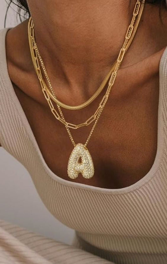 Bubble Letter Initial Necklace| Gold Maya Henry Jewelry