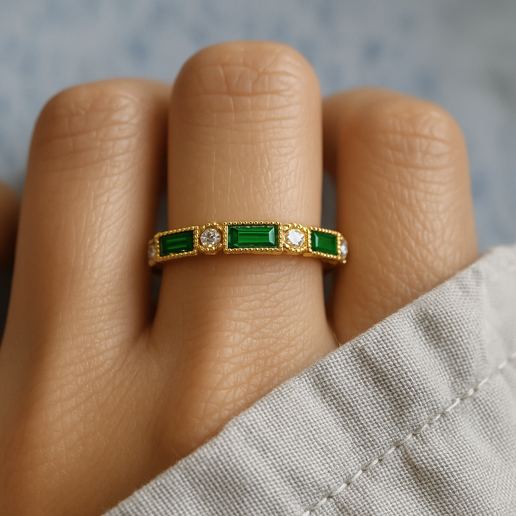 Alex - Green Inlaid Zirconia Gold Ring Maya Henry Jewelry