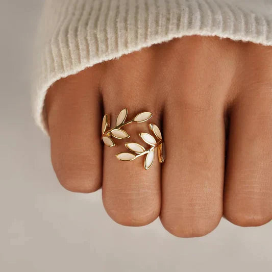 Pure - White Opal Leaf Adjustable Ring Maya Henry Jewelry