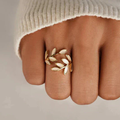 Pure - White Opal Leaf Adjustable Ring Maya Henry Jewelry