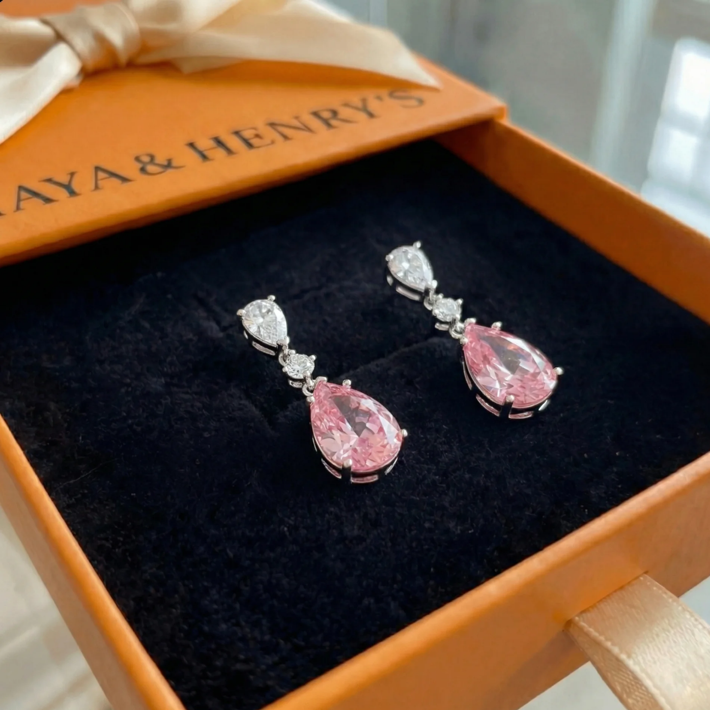 Mireya Blushflare Drop Earrings | White Gold Maya Henry Jewelry
