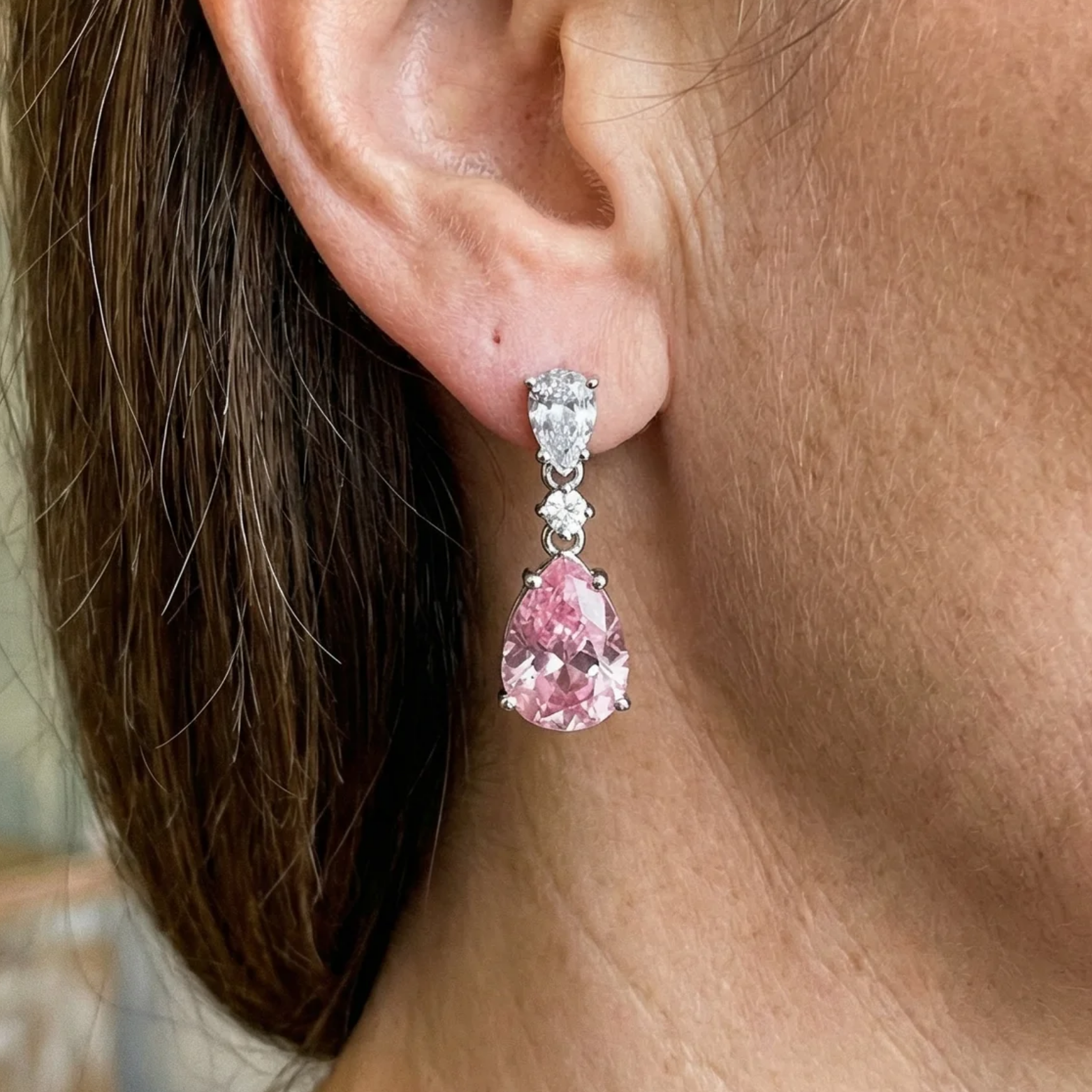 Mireya Blushflare Drop Earrings | White Gold Maya Henry Jewelry