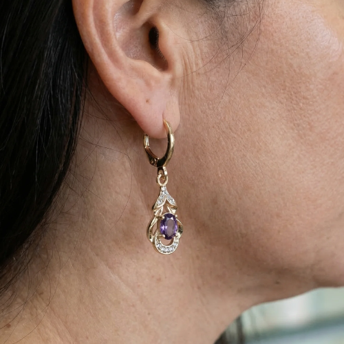 Moonlit Amethyst Teardrop Earrings | Rose Gold Maya Henry Jewelry