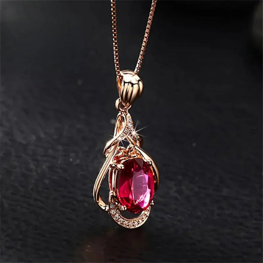 Exquisite Red Crystal Gold Necklace | Gold Maya Henry Jewelry