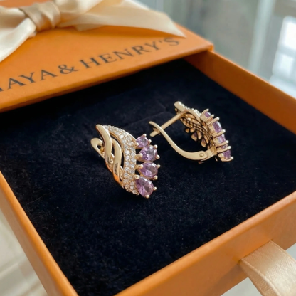 Nyvella Violet Feather Earrings | Rose Gold Maya Henry Jewelry