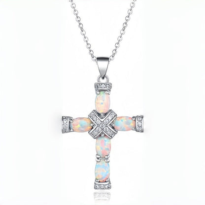 Lumen Opal Cross Necklace | Gold Maya Henry Jewelry