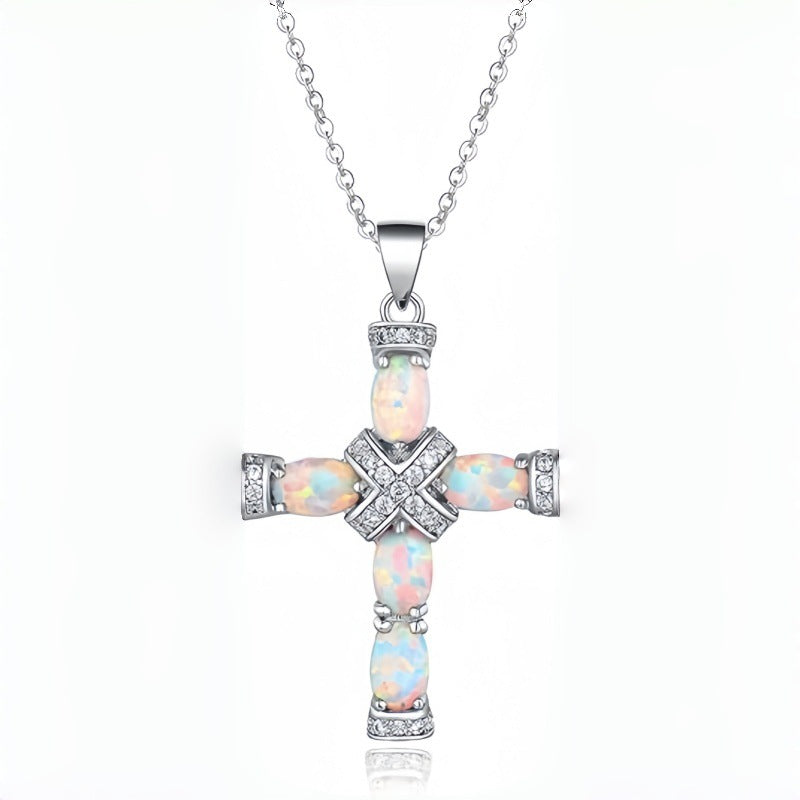 Lumen Opal Cross Necklace | Gold Maya Henry Jewelry
