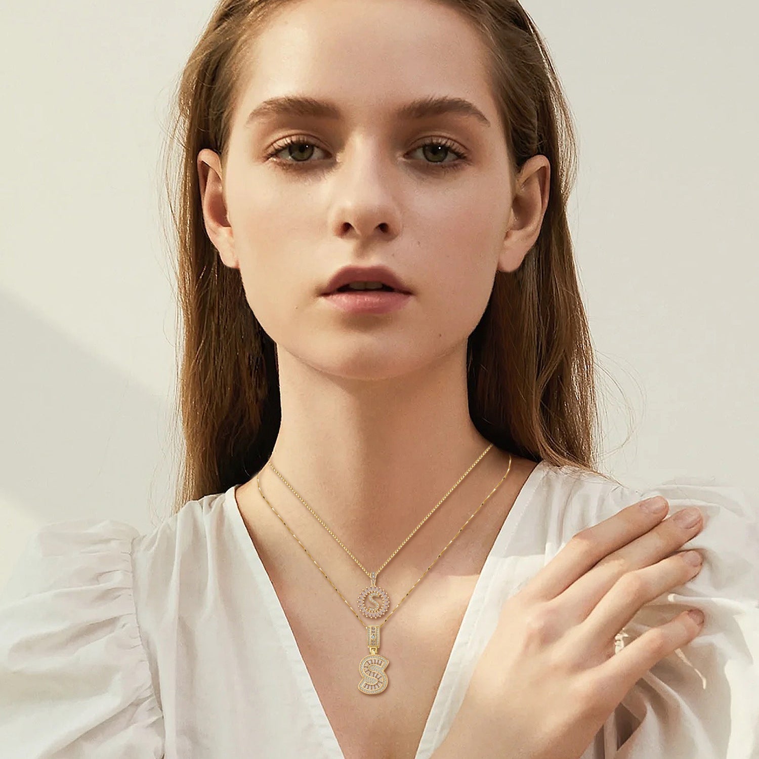 Pave letter initial necklace set | Gold Maya Henry Jewelry