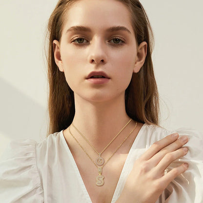 Pave letter initial necklace set | Gold Maya Henry Jewelry