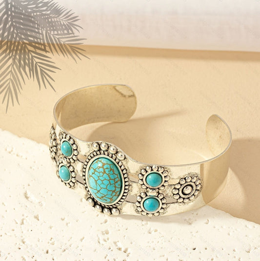 Seren Turquoise Cuff Bracelet | White Gold Maya Henry Jewelry