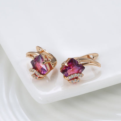 Crimson Square Crystal Earrings | Rosegold Maya Henry Jewelry