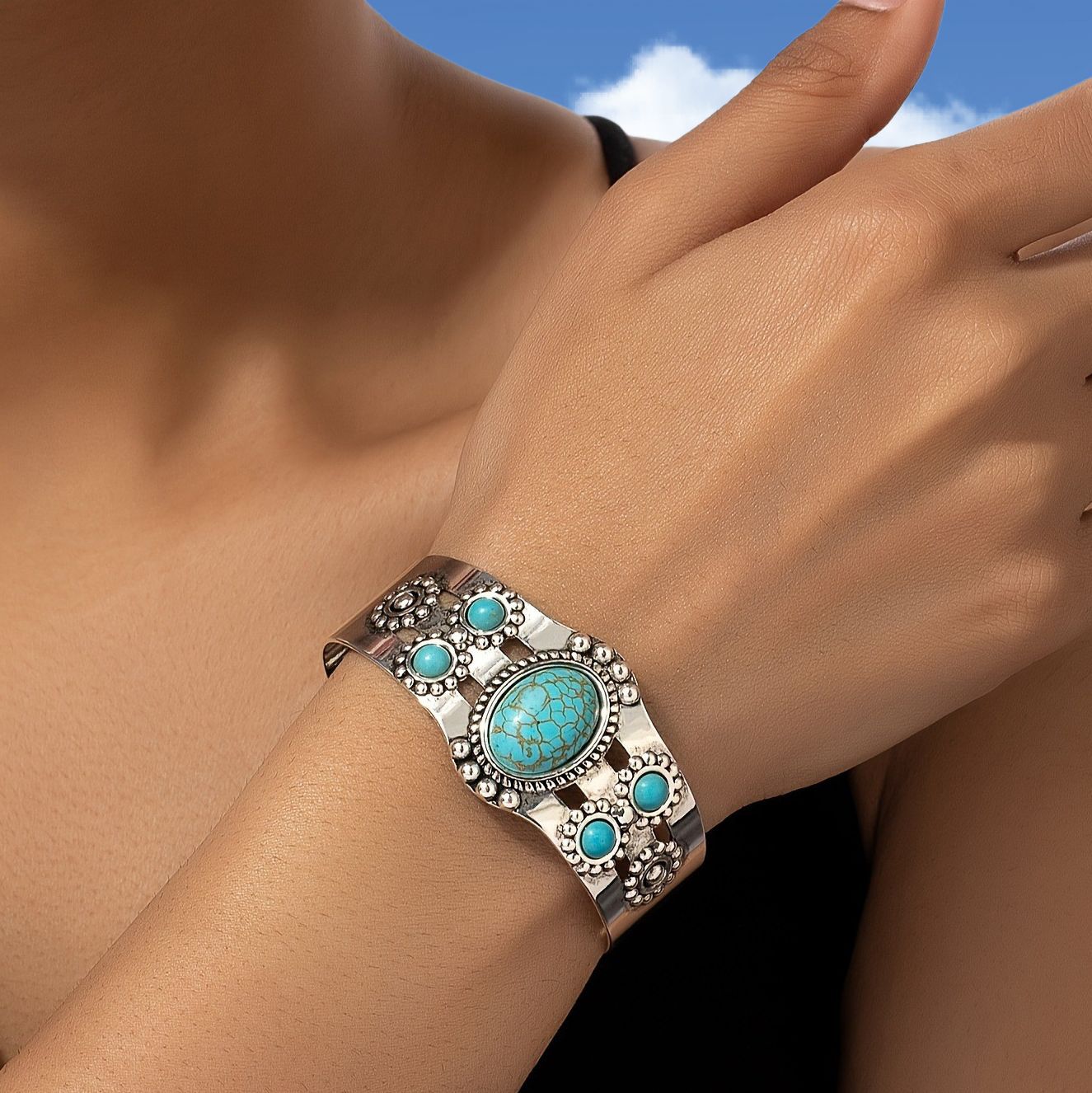 Seren Turquoise Cuff Bracelet | White Gold Maya Henry Jewelry