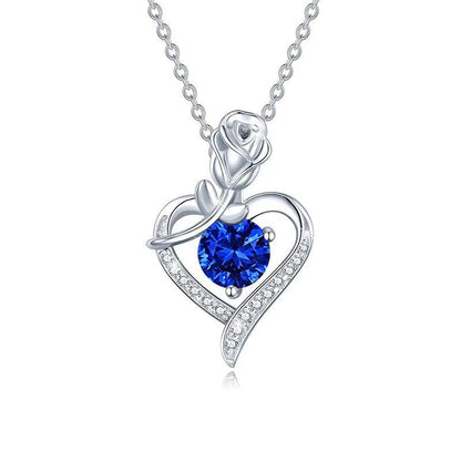 Sapphire Rose Heart Necklace | White Gold Maya Henry Jewelry