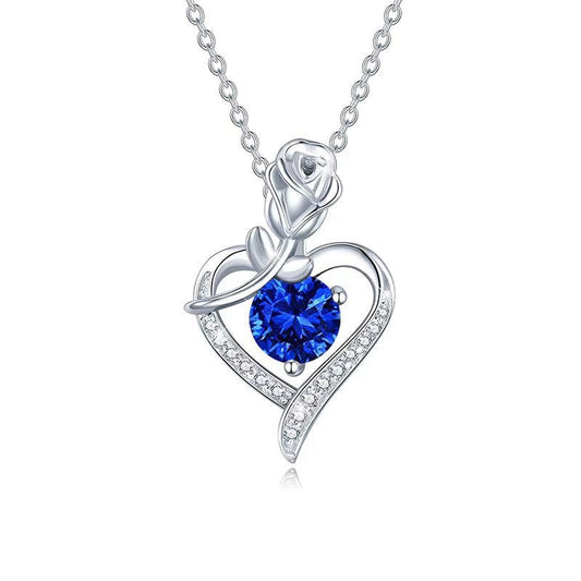 Sapphire Rose Heart Necklace | White Gold Maya Henry Jewelry