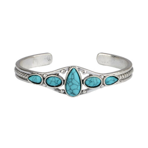 Turquoise Teardrop Open Bracelet | White Gold Maya Henry Jewelry