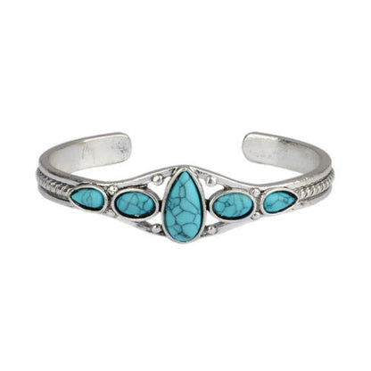 Turquoise Teardrop Open Bracelet | White Gold Maya Henry Jewelry