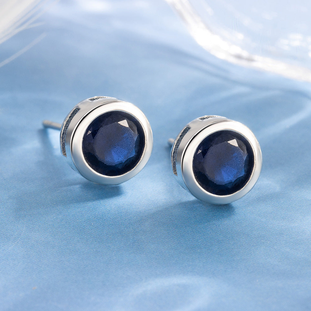 Sapphire Bezel Stud Earrings | White Gold Maya Henry Jewelry