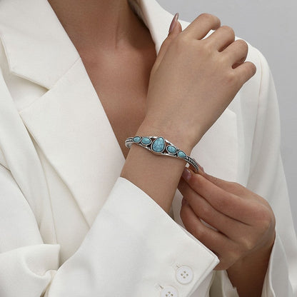 Turquoise Teardrop Open Bracelet | White Gold Maya Henry Jewelry